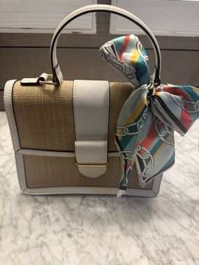 Aldo AnnieBrooke Straw Top-Handle Bag with Scarf Accent